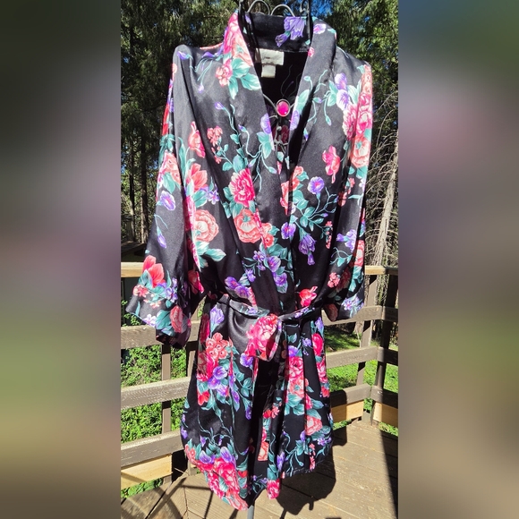Inner Most Kimino Style Silky Wrap Vintage Floral Robe SzL - Picture 2 of 9
